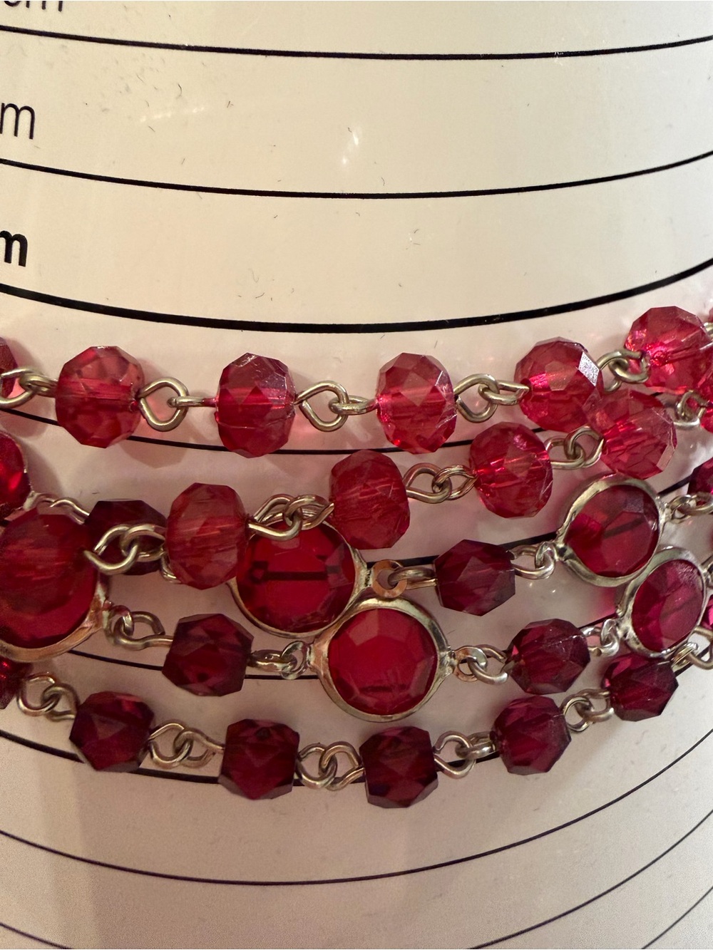 #791 Ruby Red 🌺 Multi Strand Beaded Statement Necklace 19” Silver Tone - Picture 4 of 7